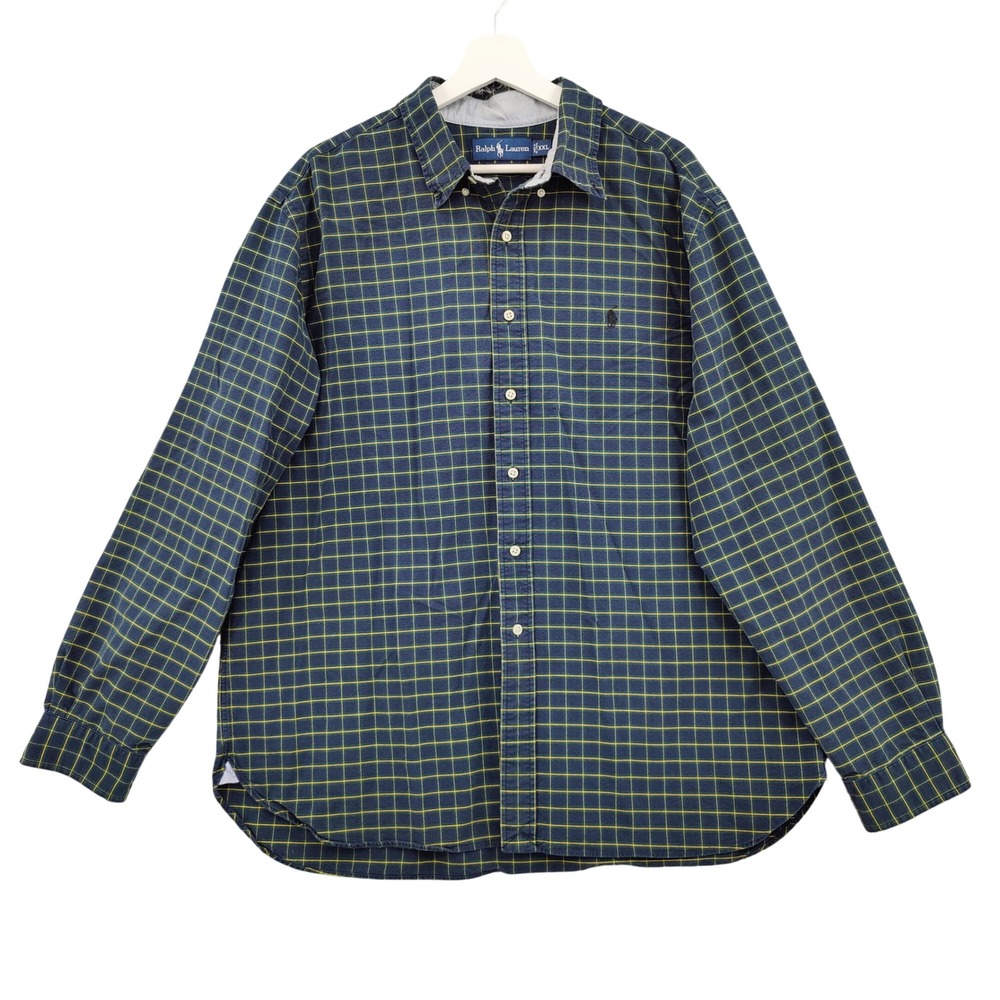 Ralph Lauren Mens Preppy Oxford Classic Plaid Button Down XXL Blue Green Shirt